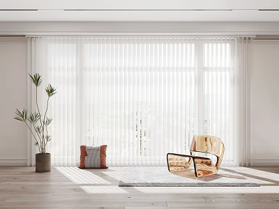 White Sheer Curtains In Bright Living Room With Natural Light Wooden Floor And Chair 3d model