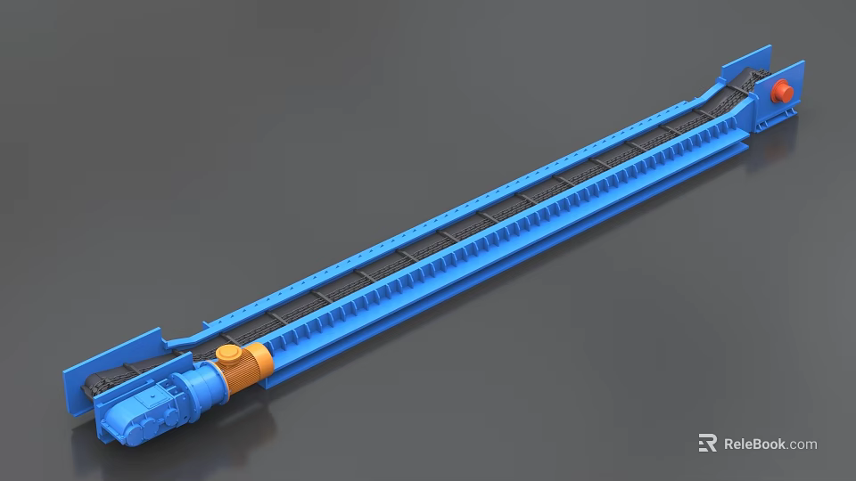 Industrial Conveyor Equipment With Long Blue Trough And Motor Component For Material Handling 3d model 