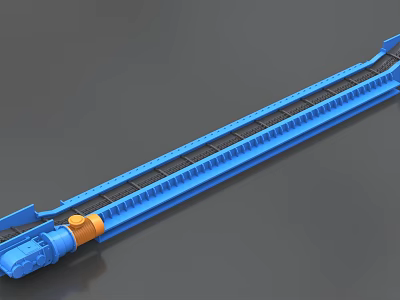 Industrial Conveyor Equipment With Long Blue Trough And Motor Component For Material Handling 3d model
