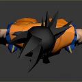 Game Movie Character in Orange Combat Outfit with Black Spiky Hair Blue Belt and Boots