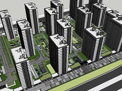 Modern High Rise Residential Complex Featuring Green Spaces And Well Designed Buildings 3d model