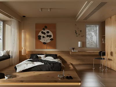 Modern Living Room Interior With Wooden Flooring Leaf Art Floor Lamp And Wooden Furniture 3d model