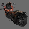Orange Motorcycle with Retro Industrial Design Black Tires Headlight and Seat