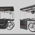 Black And White Mobile Food Carts With Canopy Colorful Bunting Flags And Displayed Goods
