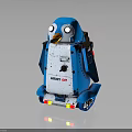 Blue Mechanical Robot Penguin With Abbey 07 Label Wheels And Shiny Reflective Base Design