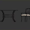 Metal Round Dining Table Set With Grid Patterned Tabletop Lattice Backrest Chair And White Cushion