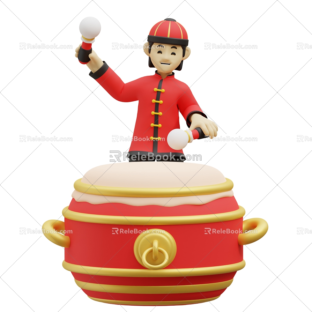 Modern Drumming Scene Animation Characters New Year Scene Cartoon Men 3d model