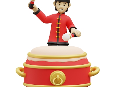 Modern Drumming Scene Animation Characters New Year Scene Cartoon Men 3d model