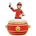 Modern Drumming Scene Animation Characters New Year Scene Cartoon Men 3d model