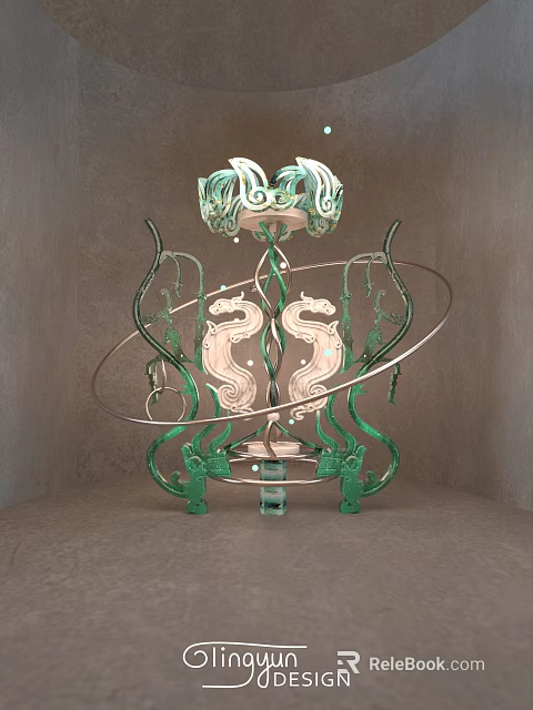 Elegant Green And White Dragon Shaped Artistic Photo Spot With Circular Sculptural Structure 3d model 