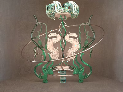 Elegant Green And White Dragon Shaped Artistic Photo Spot With Circular Sculptural Structure 3d model
