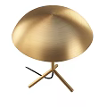 Modern Brushed Gold Table Lamp With Dome Shaped Shade Triangular Base And Illuminated Warm Light 3d model
