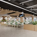 Modern Restaurant Interior Featuring Wooden Ceiling Pendant Lights Green Plants Tables And Chairs