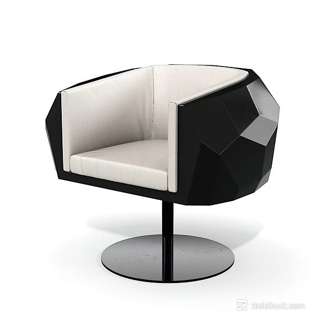 Modern Office Chair With Geometric Backrest Black And White Round Metal Base 3d model 