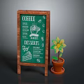 Coffee Shop Building Featuring Wooden Menu Board Potted Yellow Flower And Dessert Icons