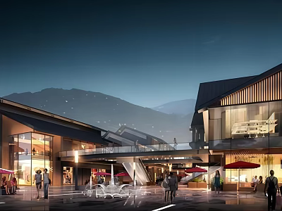 Vibrant Modern Commercial Street With Illuminated Buildings And Pedestrian Walkways 3d model