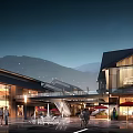 Vibrant Modern Commercial Street With Illuminated Buildings And Pedestrian Walkways
