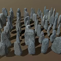 Irregular Shaped Standing Stones In Natural Display With Wooden Base And Gray Texture
