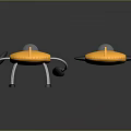 Yellow Toy Robots With Transparent Domes Gray Legs And Black Attachments