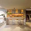 Modern Bar Area With Counter Stools Wine Racks And Decorative Plants