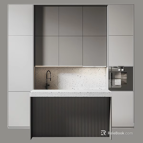 Modern Kitchen Cabinets With Integrated Appliances And Countertop 3d model