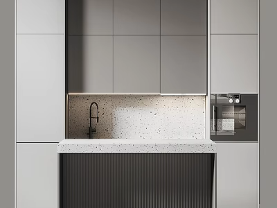 Modern Kitchen Cabinets With Integrated Appliances And Countertop 3d model