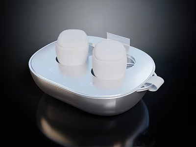 Sleek Modern Computer Wireless Headphones With Silver Charging Case And White Earbuds 3d model