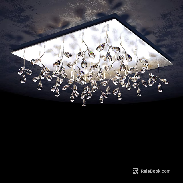 Ceiling Mounted Sparkling Crystal Chandelier With Hanging Pendants And Modern Design 3d model 