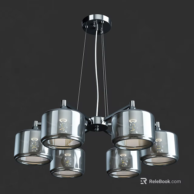 Sleek Modern Chrome Metal Pendant Light With Multiple Cylindrical Shades Design 3d model
