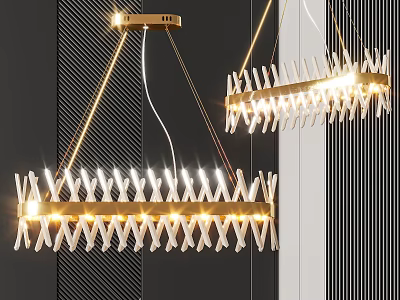Modern White Striped Gold Frame Pendant Chandelier With Bright Interior Lighting 3d model