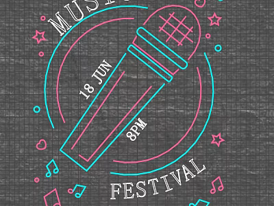 Colorful Decorative Lights for Music Festival with Stars Music Notes and Microphone on June 18 8PM 3d model
