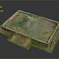 Ancient Ruin Historical Site Featuring Stone Walls Green Grassland Steps And Foundations