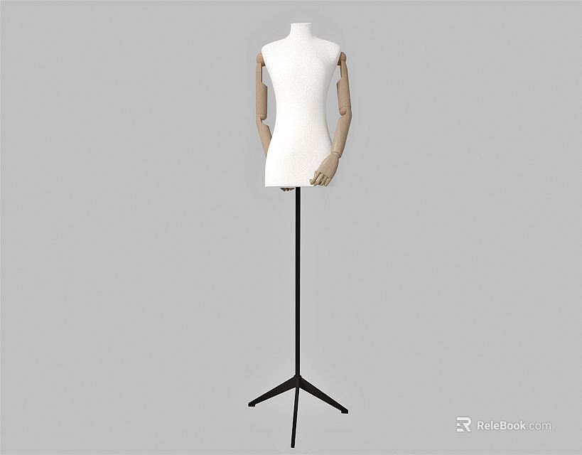 White Mannequin With Arms On Black Tripod Stand Against Gray Background 3d model 