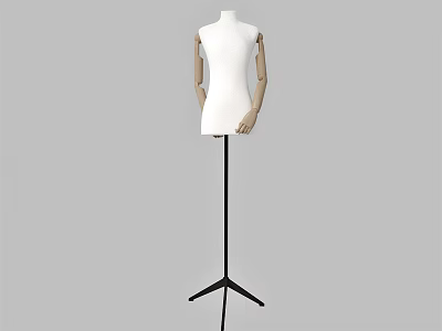 White Mannequin With Arms On Black Tripod Stand Against Gray Background 3d model