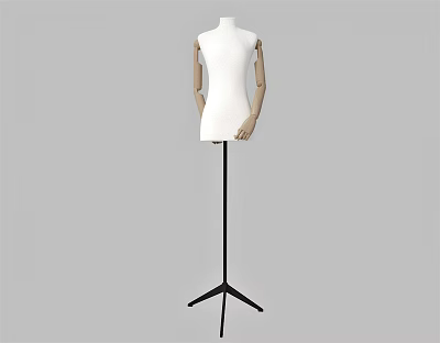 White Mannequin With Arms On Black Tripod Stand Against Gray Background 3d model