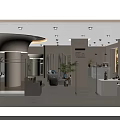 Modern Clothing Store Interior With Beige Decor Curved Design Mirrors Sofa Green Plant Display Racks