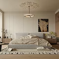 Minimalist Bedroom Interior Design With Beige Bedding Wooden Nightstand And Accent Chair