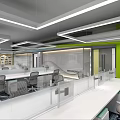 Modern Public Office Space With Open Workstations Ceiling Lights And Green Wall 3d model