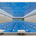 Indoor Swimming Pool Facility With Lane Lines Ceiling Lighting And Modern Design