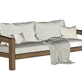 Cozy Modern Two Seater Sofa With Wooden Frame Light Cushions And Blanket