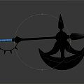 3D Rendered Fantasy Battle Axe With Blue Glowing Handle And Spiked Head