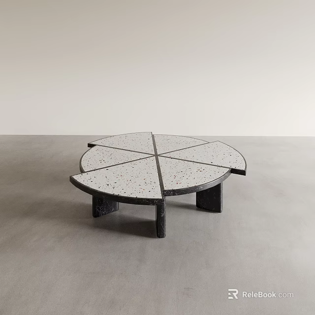 Modern Round Coffee Table With Segmented Speckled Top And Black Legs Design 3d model