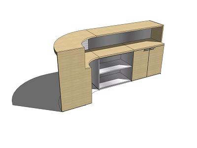 Modern Curved Office Desk With Wooden Surface Drawers And Open Shelves 3d model