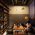 Elegant Bar Interior With Bar Counter Wine Racks High Stools Staff And Customers