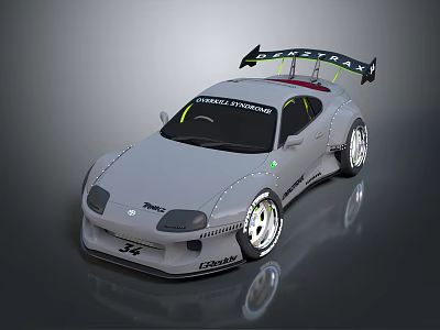 Gray Toyota TRD Modified Race Car With Rear Wing And Number 34 3d model