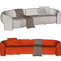 Modern Sectional Sofas In Gray And Red With Curved Design And Plaid Blanket 3d model