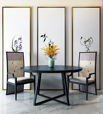 New Chinese Style Table and Chair Combination Table and Chair Ornaments Decorative Painting 3d model