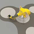 Yellow Children's Play Structure With Geometric Net Design Slide And Circular Ground