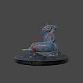 Blue And Red Worn Metal Mechanical Part With Number 3 And Pipes