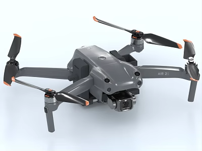 Gray Air 2S Drone Featuring Four Propellers And Camera For Aerial Shots 3d model